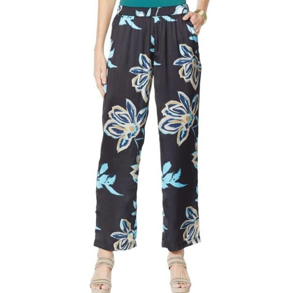 Vanessa Williams Floral Pants, Black, Blue and Cream, Size M, NWT